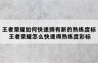 王者荣耀如何快速拥有新的熟练度标 王者荣耀怎么快速得熟练度彩标